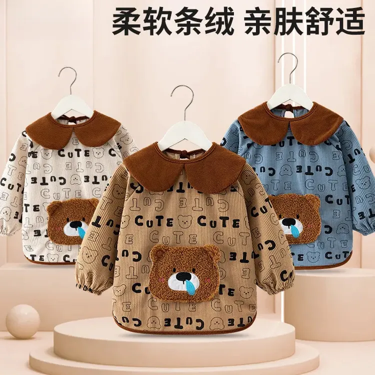 25秋冬新款宝宝罩衣儿童围裙防水防脏婴儿吃饭围兜护衣男童反穿衣