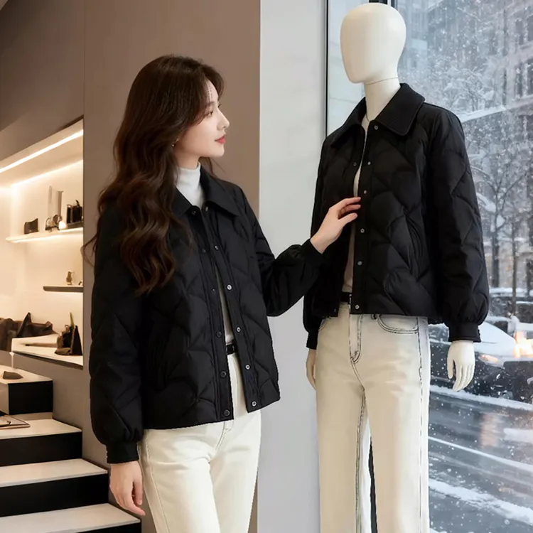 菱格短款棉服女冬季小个子宽松休闲轻薄洋气2025年新款棉袄外套