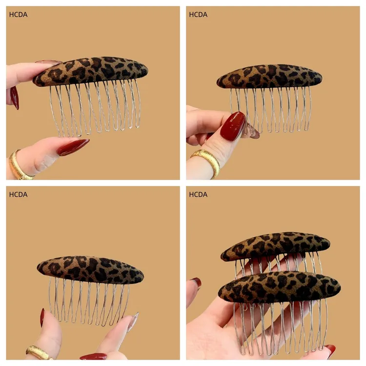 韩系超洋气豹纹发梳前额刘海夹后脑勺碎发夹发夹倒插梳发卡发饰