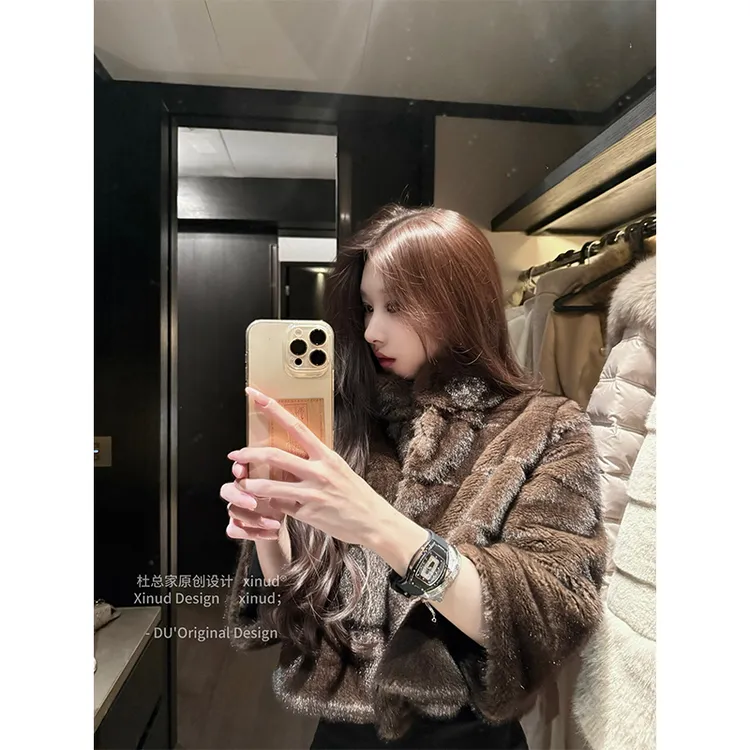 杜总家 罗马典藏皮草*原创韩系欧尼冬立领轻奢毛绒外套女短款披肩