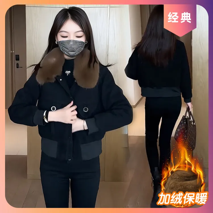 加绒加厚短外套女2025冬季新款洋气显瘦小个子大毛领派克棉服潮