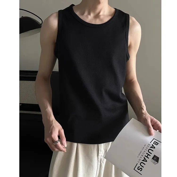 纯黑色美式坎肩背心男款夏季外穿健身运动上衣无袖t恤内搭老头衫