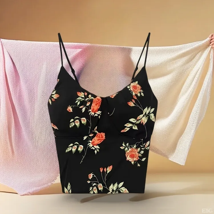 吊带背心女打底美背内搭显瘦带胸垫外穿夏季碎花吊带上衣一体文胸