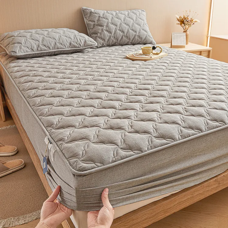 新款纯色全棉纯棉床笠单件夹棉加厚可洗床笠席梦思棕垫防尘床套罩