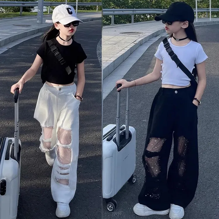 巴拉巴拉童装适用女童短袖破洞裤子夏季2025新款时尚街舞爵士舞中