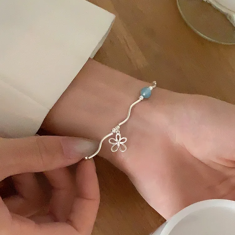 925银手链 925纯银花朵手链女时尚小众ins闺蜜甜美气质清新手饰品