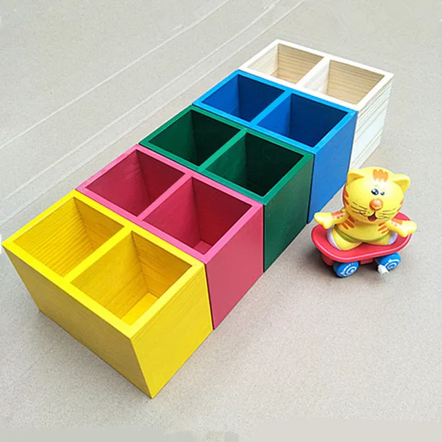 方形笔筒实木办公用品创意文具多彩色桌面收纳盒眉笔化妆品可定制