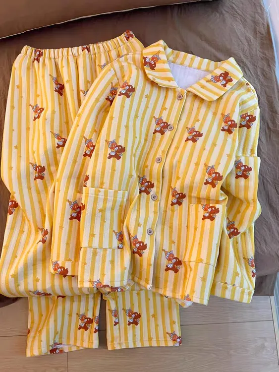 少女可爱卡通星星人印花空气棉夹层睡衣女冬季新韩版ins风家居服