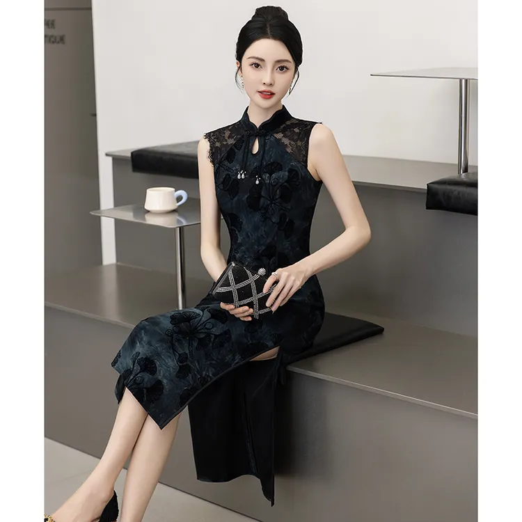 中式立领夏季旗袍日常高考送考中长款时尚显瘦印花复古中国风优雅