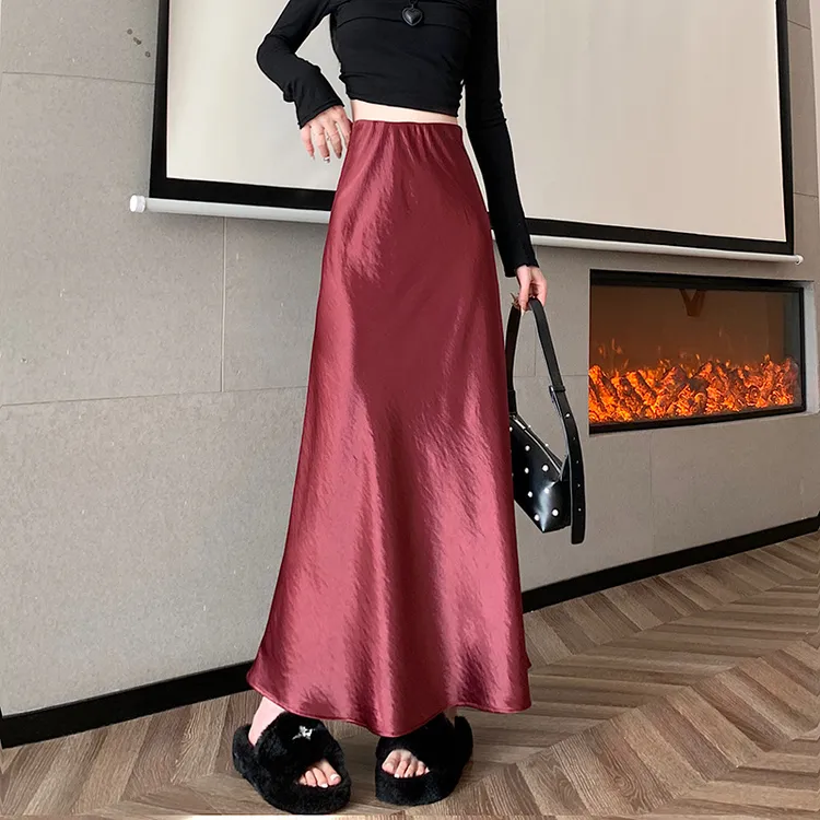 御姐风轻熟缎面鱼尾半裙小个子春秋高级感包臀裙法式复古半身裙女