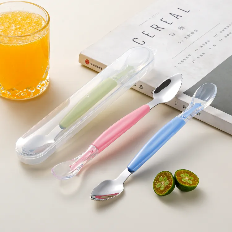宝宝婴幼儿多功能刮苹果泥勺辅食刮泥勺子刮水果泥神器硅胶不锈钢