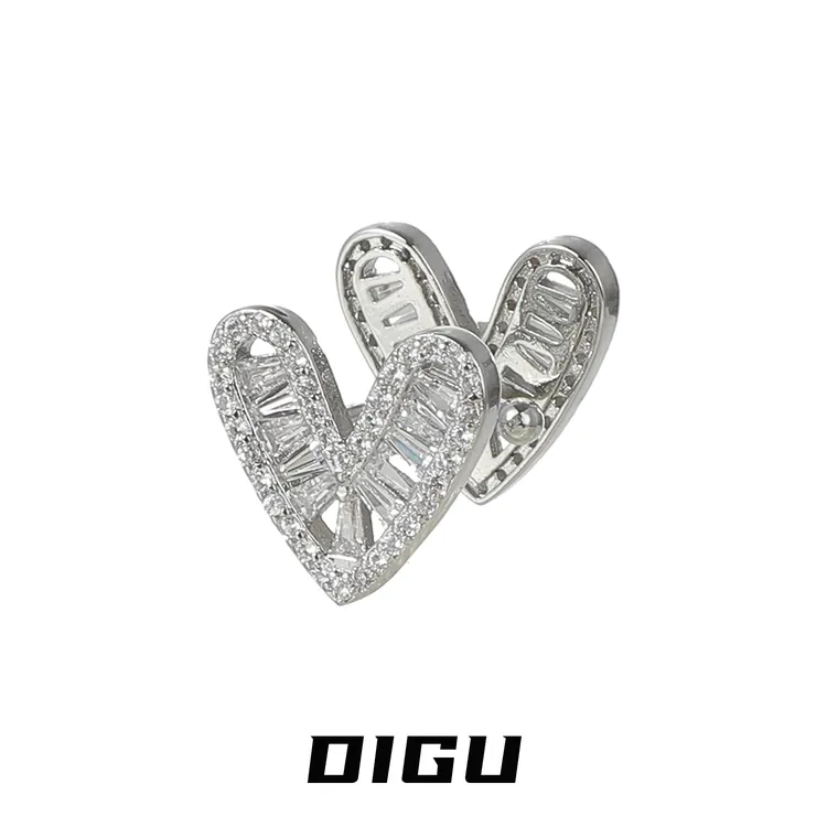 嘀咕家 铜合金合成锆石耳饰 精致爱心耳夹双面闪钻心形耳骨夹耳饰