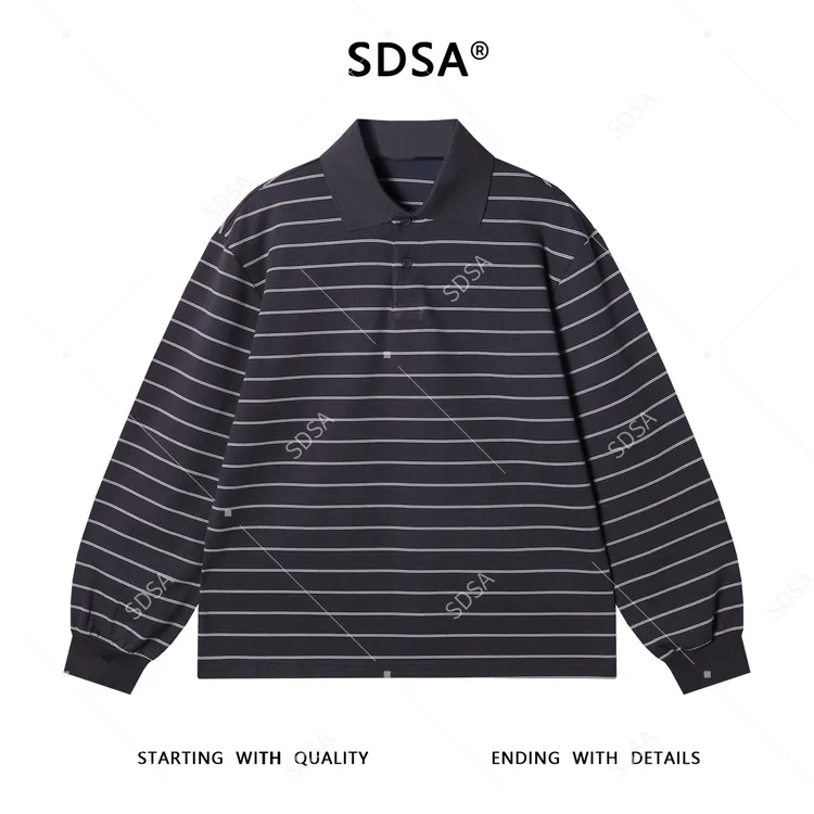 SDSA男士秋冬新款痞帅男装简约撞色条纹polo领长袖卫衣百搭宽松