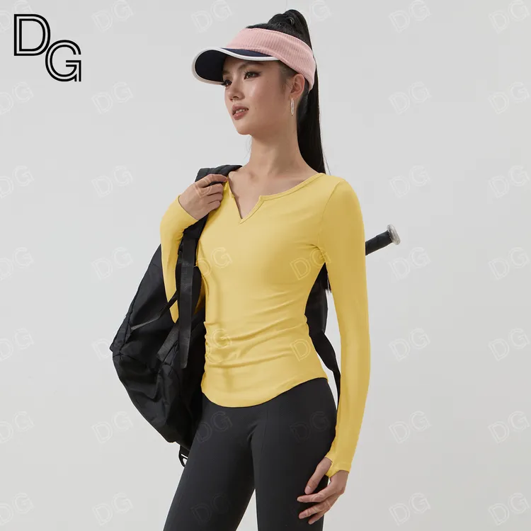 V领瑜伽服女收腰运动休闲上衣健身速干长袖T恤瑜伽普拉提健身服