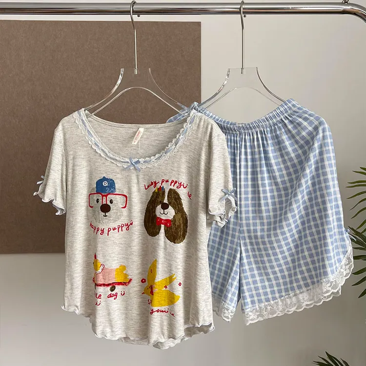 【带胸垫】凉感莫代尔冰丝短袖短裤家居服套装夏季薄款透气家居服