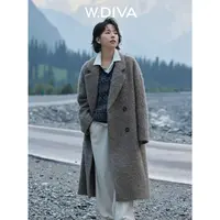 W.Diva【沙丘】美拉德大翻领长款马海毛大衣慵懒风女装54C252746