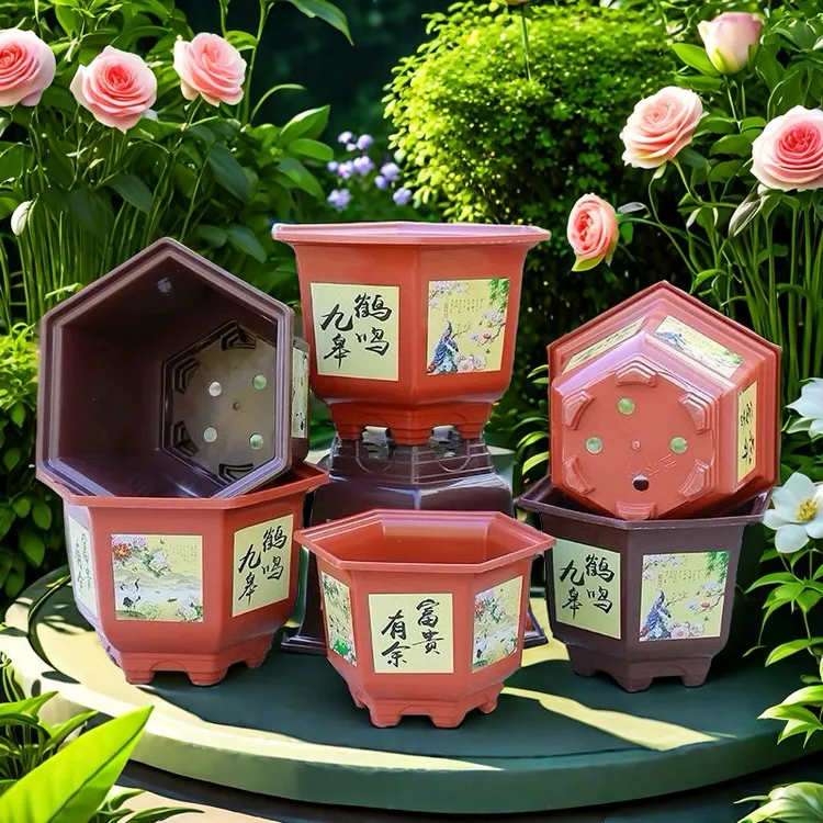 加厚仿塑料花盆简易六角花盆清仓特大号吊篮盆栽多肉果树花盆
