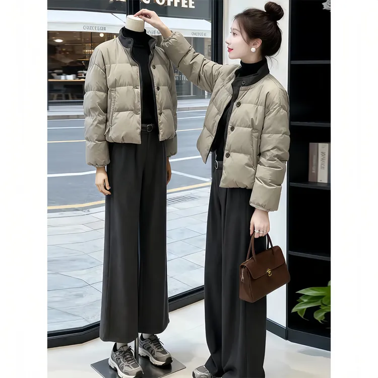 棉服女冬短款25新款撞色立领加厚小个子高级感显瘦棉服保暖外套