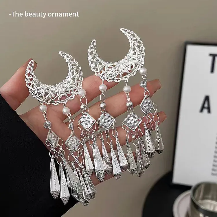 新中式古风月牙流苏发夹女小众复古百搭鸭嘴夹轻奢简约发饰配件潮