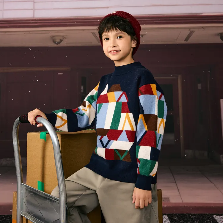 【拜年服】MQD男童25冬新款氛围感提花毛衣半高领内搭9654W0795
