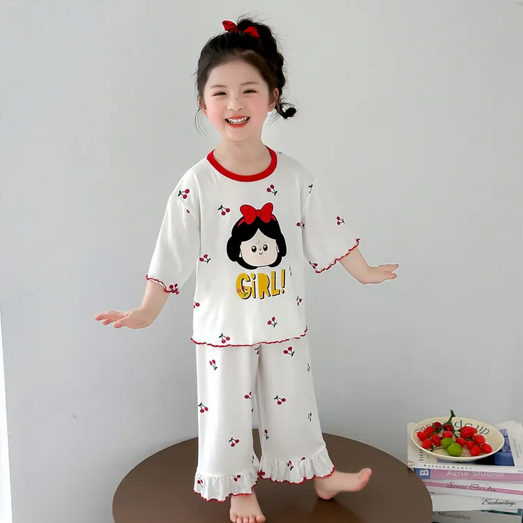 女童洋气宽松夏季薄款莫代尔短袖睡衣套装宝宝2025新款休闲家居服
