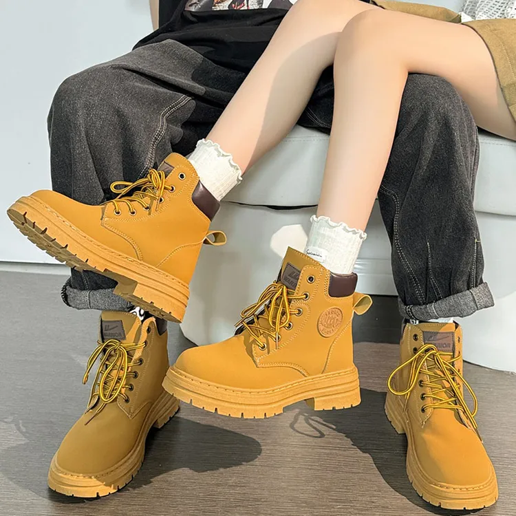 回力情侣马丁靴2025新款英伦大黄靴子男女同款踢不烂琥珀流光靴子