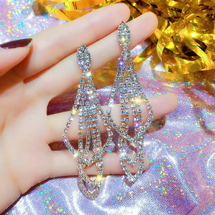 铜合金仿水晶耳饰 2025新款耳饰闪钻流苏长款耳环个性气质耳环ins