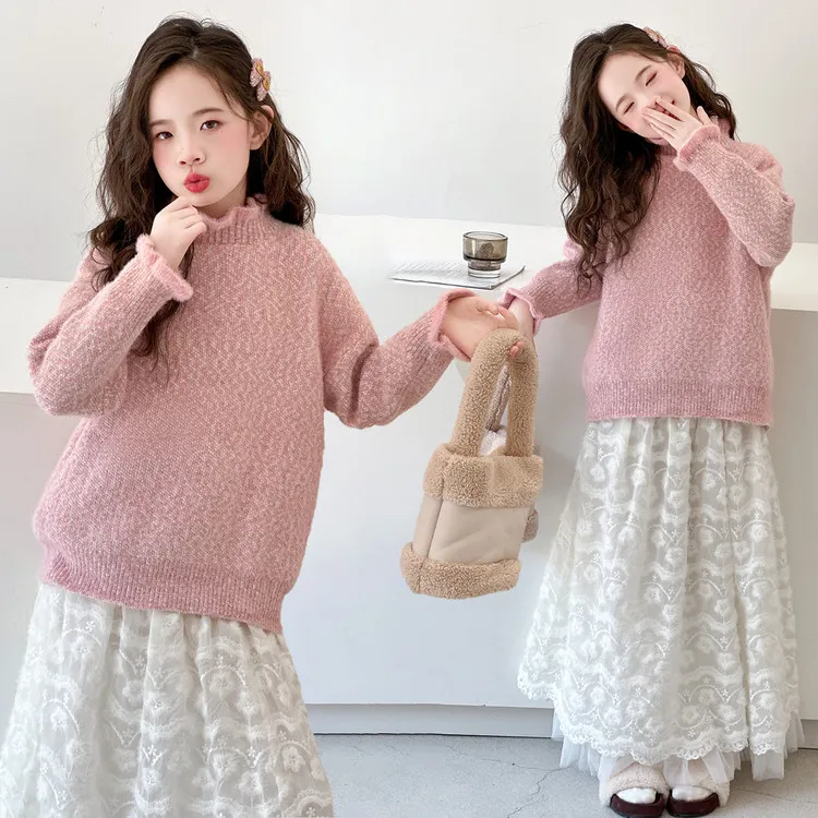 女童水貂绒毛衣冬季新款中大童加厚高领针织衫女孩保暖打底衫冬装