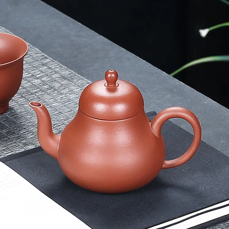 橘皮纹紫砂壶原矿朱泥思亭壶梨壶家用高档功夫茶具手工泡茶壶单壶