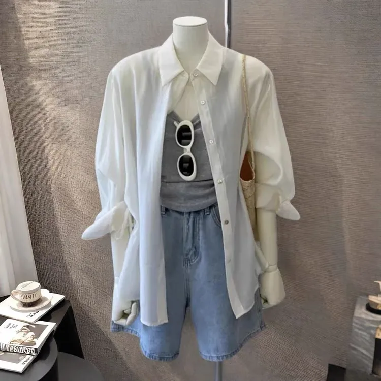 仙女风长袖防晒纯色薄款常规衬衫女装气质百搭款