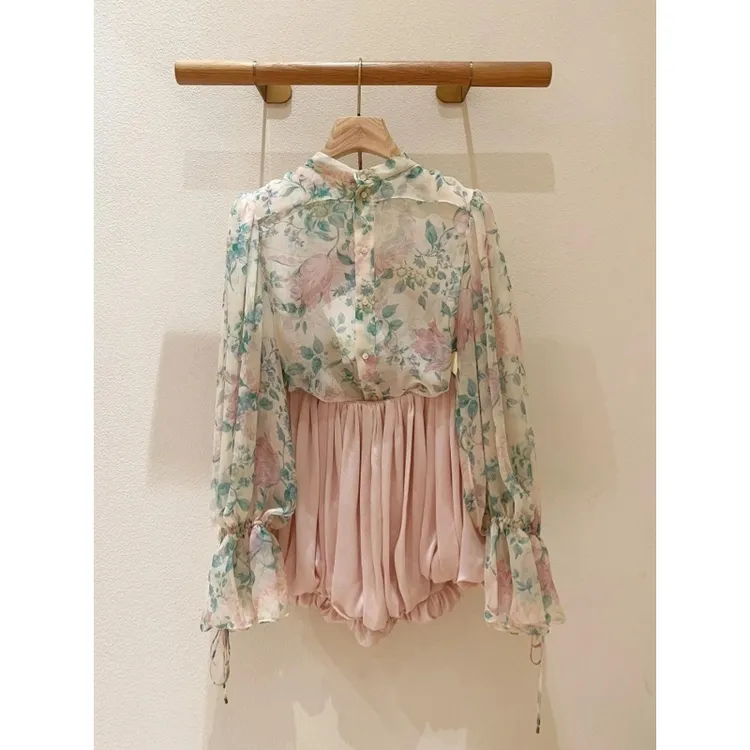 夏装气质穿搭一整套感清冷松弛感碎花雪纺夏季花苞裙套装裙子甜妹