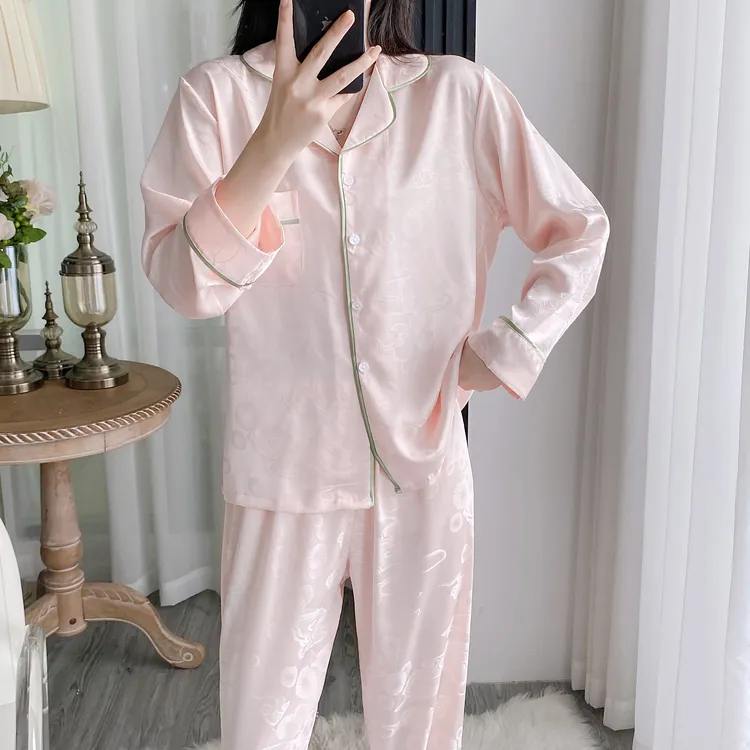 有弹性长裤长袖女睡衣女士秋季春秋家居服套装甜美家居服粉色