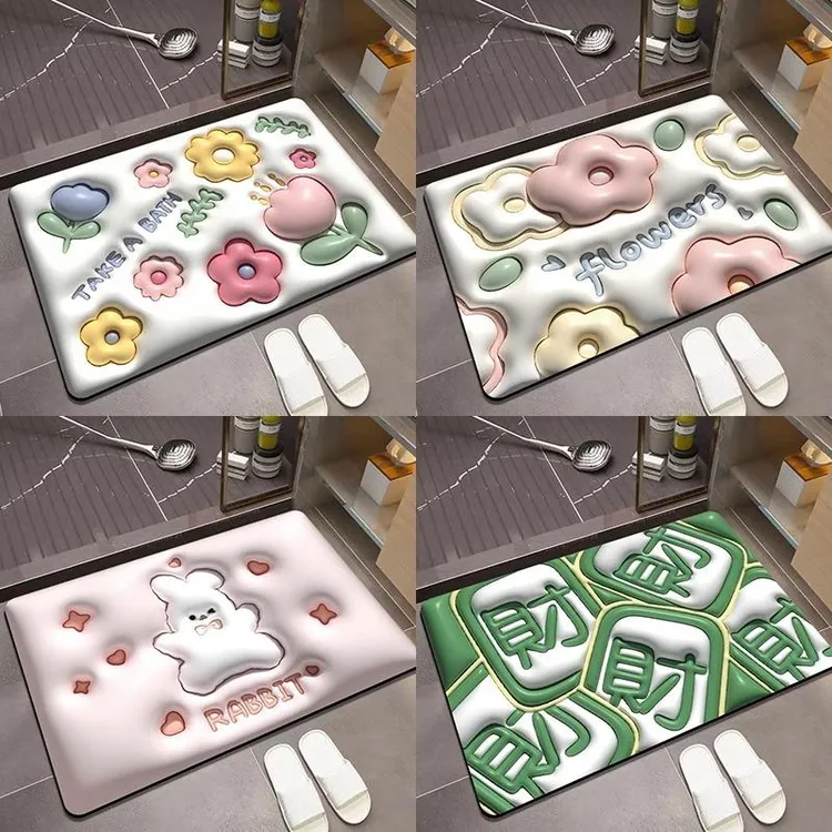 3d立体膨胀硅藻泥速干软地垫浴室门口吸水防滑脚垫卫生间防滑垫