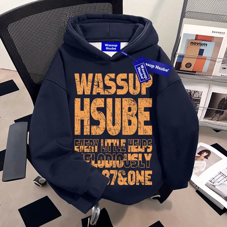 WASSUP HSUBE潮牌字母印花男士重磅连帽卫衣慵懒宽松高街潮酷上衣