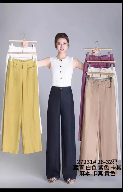 夏季新款天丝亚麻阔腿裤高腰垂感显瘦休闲直筒女裤