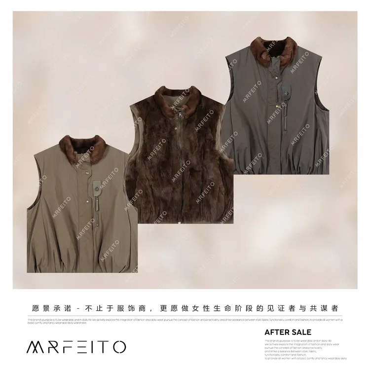 MRFEITO【北境之风】进口獭兔毛巴恩风双面工装马甲H353MA02D33754