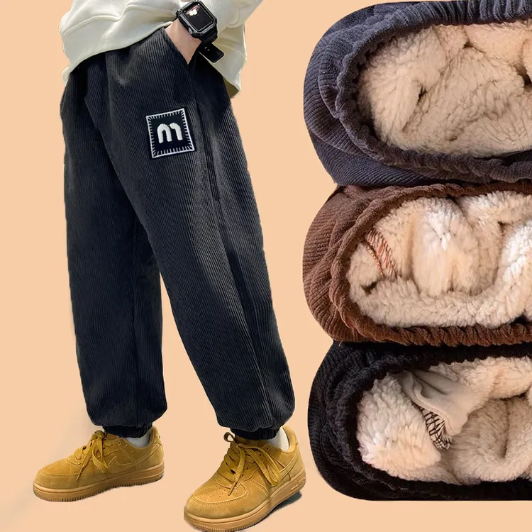 小胖墩胖童装男童灯芯绒特厚裤子中大童一体绒保暖裤男孩条绒长裤