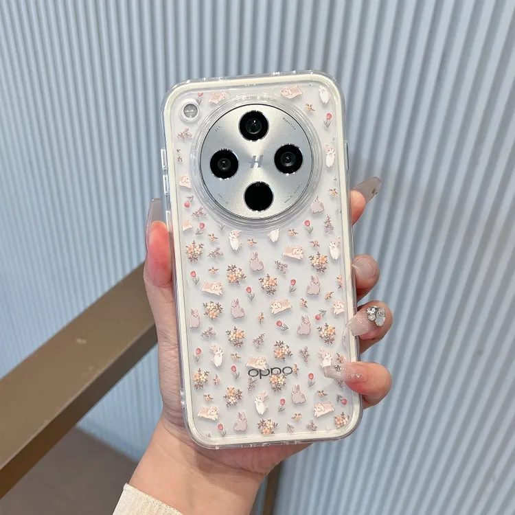 二合一透明韩系碎花兔子适用苹果手机壳华为荣耀vivo小米oppo防摔