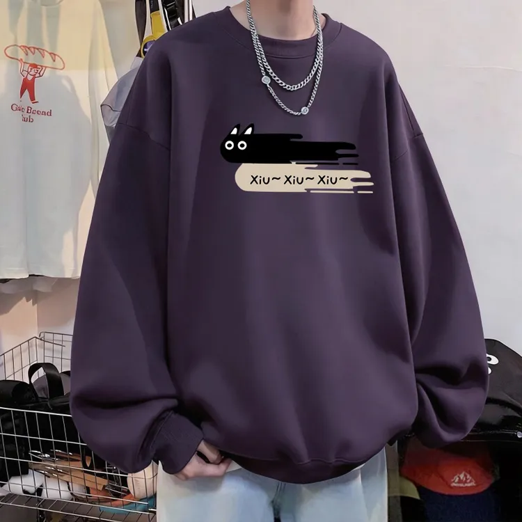 青少年潮牌秋冬加绒加厚圆领卫衣男生美式休闲长袖打底衫外套上衣