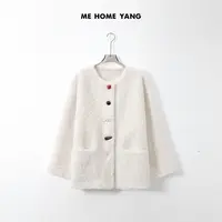 ME【圣玛丽亚】异形彩扣圆领显瘦外套百搭时尚女士毛毛外套MEQA2950