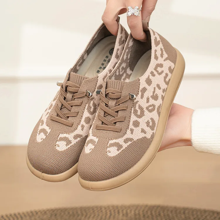 2025春季新款豹纹德训鞋时尚休闲女鞋软底轻便透气平底老北京布鞋