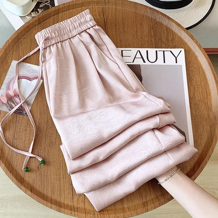 La Chapelle/拉夏贝尔新中式缎面阔腿裤女夏季薄款2025新款直筒裤