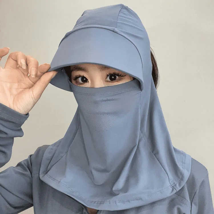 防晒帽子面罩一体夏季防紫外线护颈遮阳帽防尘采茶防晒帽户外骑行