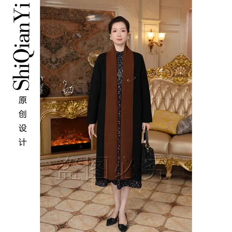 【诗千逸定制】2025秋冬季保暖洋气阔太太外披围巾外套A1615