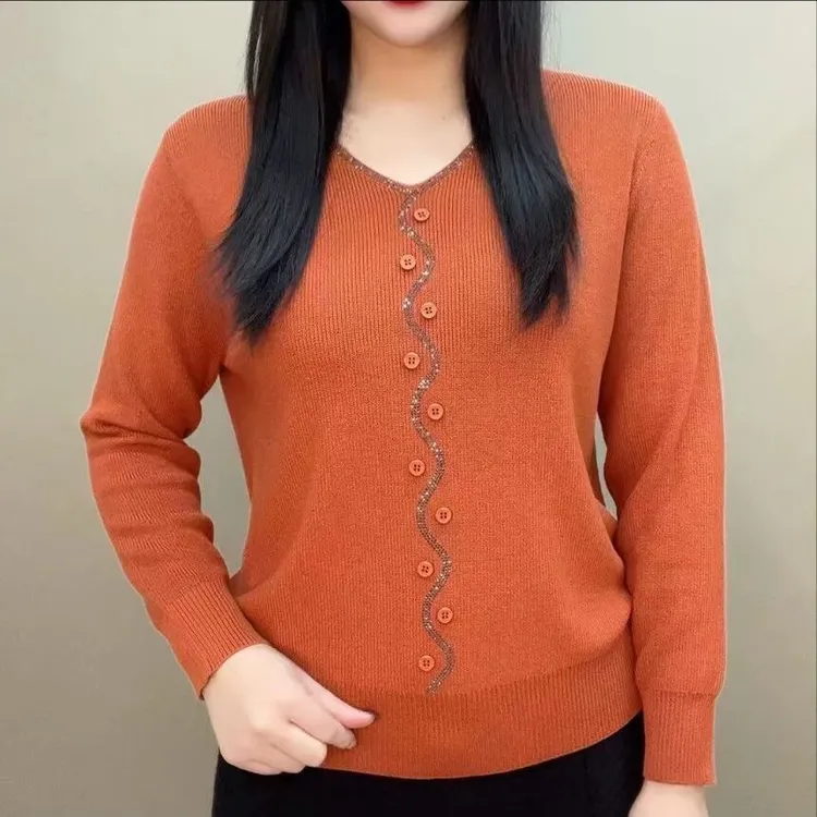 2025秋冬新款保暖打底毛衣女短款宽松长袖中老年妈妈装百搭针织衫