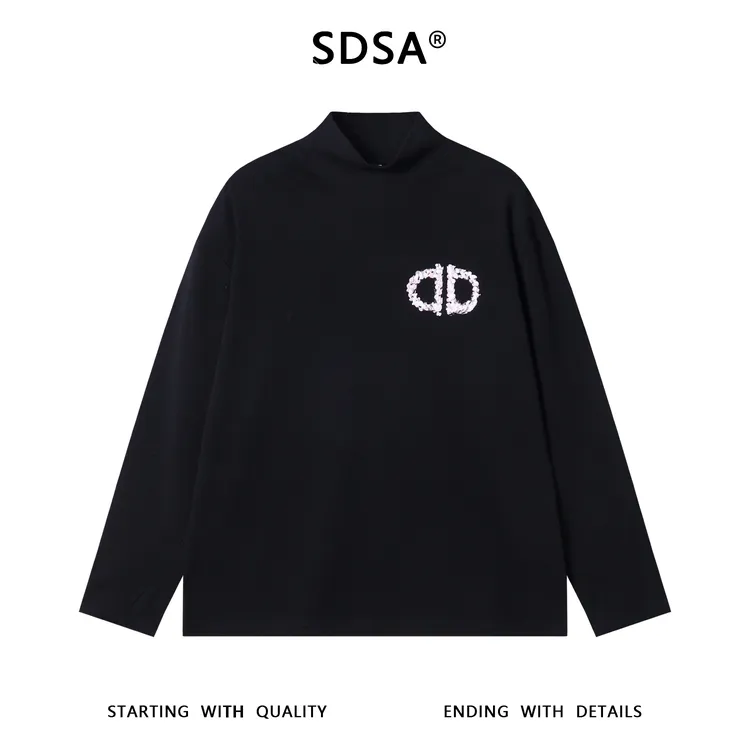 SDSA男士秋冬新款痞帅男装简约时尚手绘字母半高领长袖T恤百搭