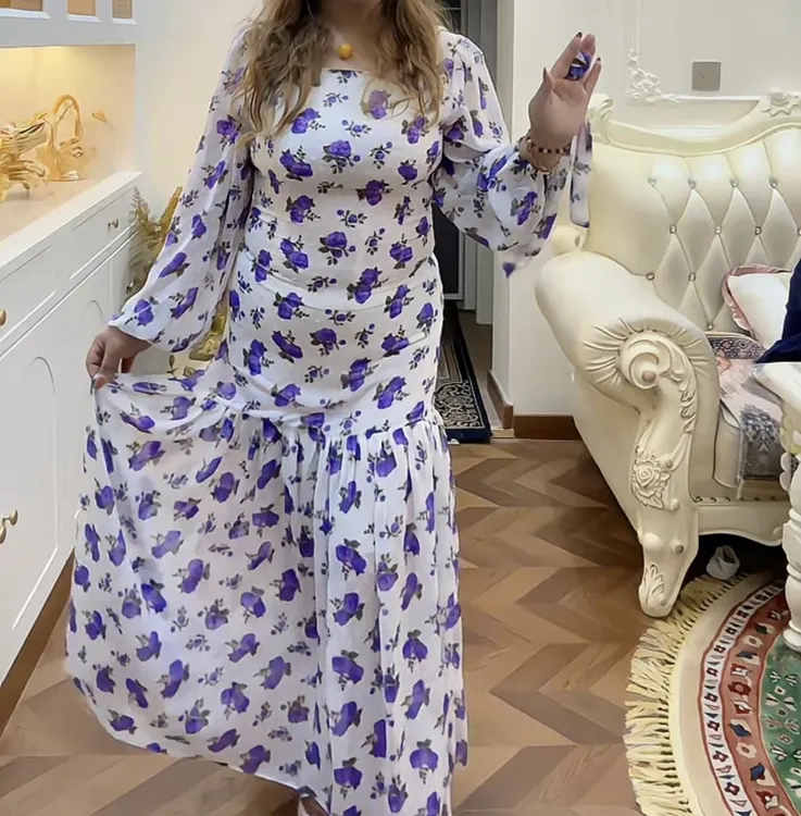 真丝小众花纹花卉印花桑蚕丝连衣裙