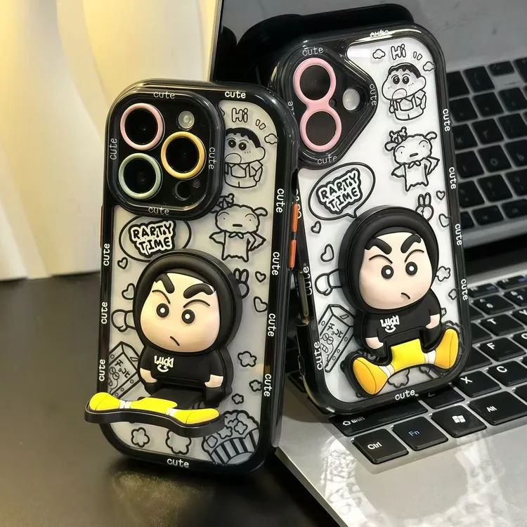 潮牌酷酷小新支架适用iPhone苹果16手机壳华为p70vivoppo小米15