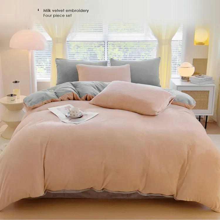 牛奶绒加厚四件套被套法莱绒被罩加大248x248双人床单冬床上用品