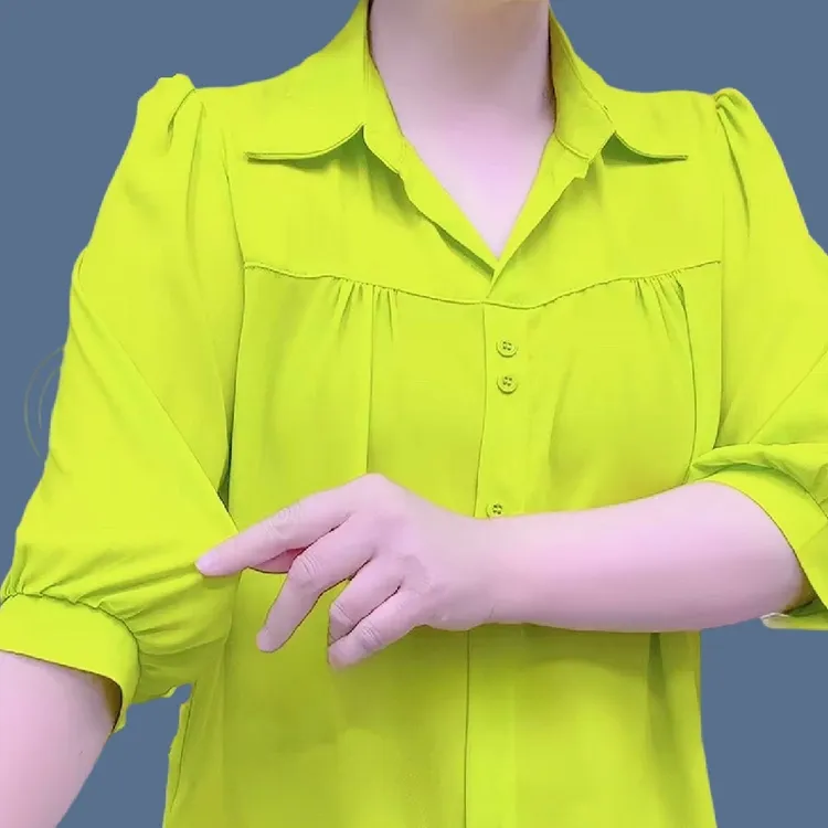 薄款时尚洋气百搭雪纺衫套头纯色设计感女士小衫阔太太气质上衣